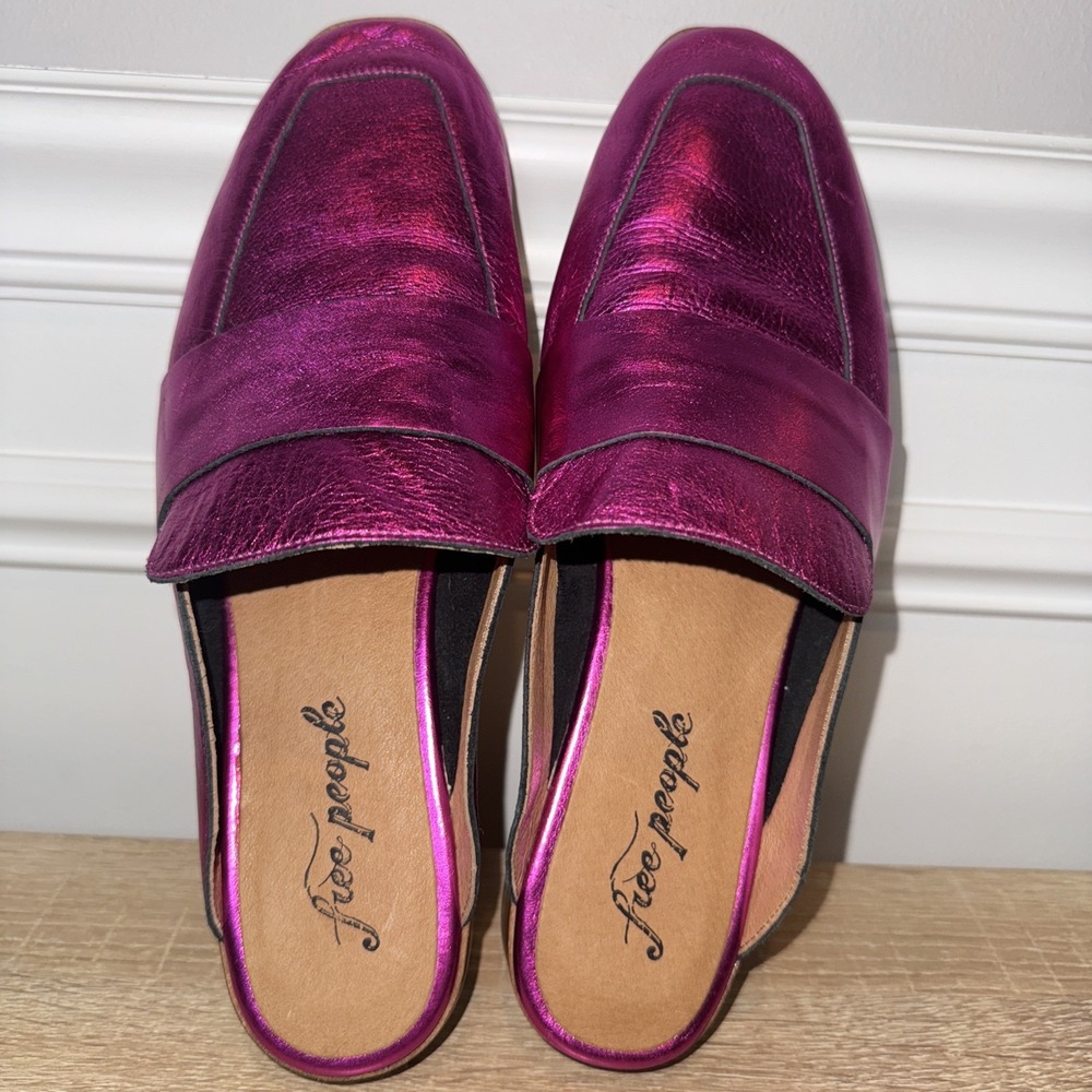 Free People Women's Metallic Pink Magenta At Ease Loafer Mule EU 41 US 20.5 NWOB - Picture 9 of 10